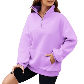 Женский модный простой тренд, однотонный пуловер на молнии с воротником-стойкой, свитер