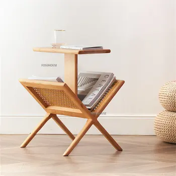 Журнальный столик из ротанга в скандинавском стиле для мебели в гостиную, креативный дизайн, Приставной столик для дивана, прикроватная полка для хранения журналов, Современный дом