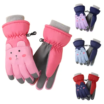 Зимние Теплые детские лыжные перчатки, перчатки для сноуборда, зимние спортивные перчатки для мальчиков и девочек, водонепроницаемые плюшевые варежки, согревающие пальцы 2023