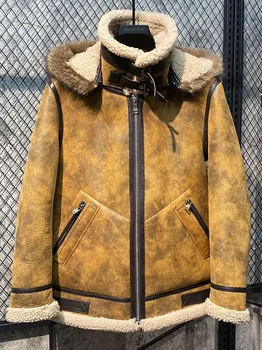 Зимняя мужская одежда из натуральной кожи, пальто из натуральной овчины, теплая мужская меховая куртка с капюшоном Chaquetas Lq