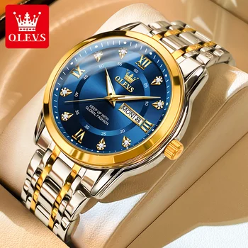 Кварцевые часы OLEVS для мужчин, роскошные золотые часы с бриллиантами, водонепроницаемые, светящиеся, из нержавеющей стали, деловые мужские кварцевые часы, мужские часы