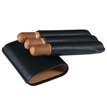 Кожаный футляр для сигар Портативный увлажняющий кожаный футляр для 3 сигар
