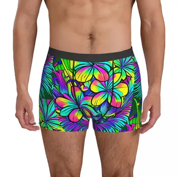 Красочное нижнее белье с цветочным рисунком, Гавайские трусы-боксеры с принтом Flower Power Classic Для мужчин, боксерские шорты Oversize