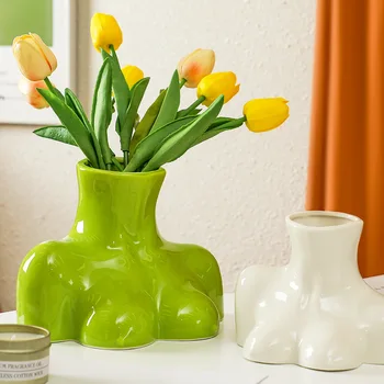 Креативная цветочная ваза в скандинавском стиле, половина корпуса, бутылка для цветов, Керамический материал, Горшки для растений, украшения для гостиной, домашний декор