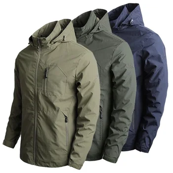 Куртка, мужская ветровка, повседневное однотонное Приталенное пальто с капюшоном, верхняя одежда для альпинизма, Быстросохнущие Водонепроницаемые армейские куртки в стиле милитари 5XL