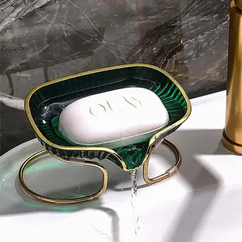 Легкий роскошный держатель для мыла для ванной комнаты Самоотливающаяся мыльница в форме листа с металлическим кронштейном Аксессуары для ванной комнаты