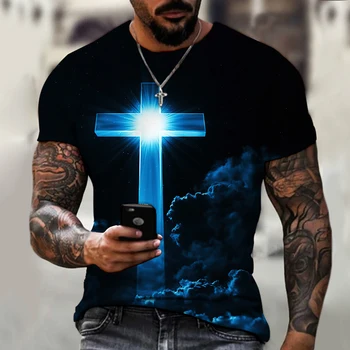 Летние мужские футболки с принтом God Religion Christ Jesus Cros3D, мужские модные Стильные уличные топы, футболки, мужская одежда, повседневная футболка