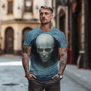 Летняя высококачественная мужская футболка Оверсайз с круглым вырезом и 3D принтом Черепа, графическая футболка, мужская уличная футболка в стиле Хип-хоп