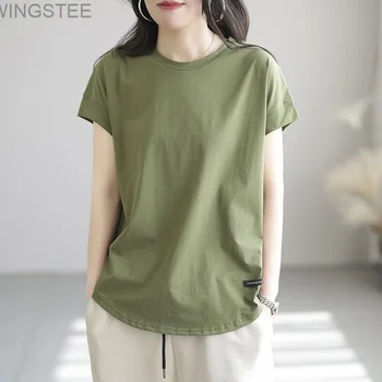 Летняя женская хлопчатобумажная футболка с коротким рукавом 2023, Корейская мода, Y2k, Винтажный Японский стиль, Свободный голубой женский топ