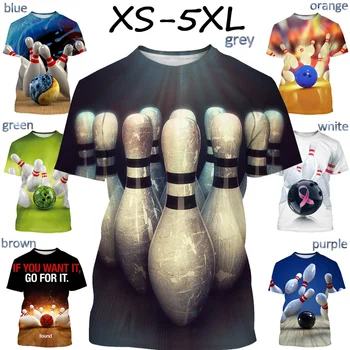 Летняя новая модная спортивная футболка с 3D-принтом для боулинга, повседневная мужская футболка, футболки оверсайз
