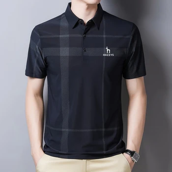 Летняя новинка 2023 года, Мужская Высококачественная рубашка Поло в полоску в деловую полоску с короткими рукавами, Высококачественная рубашка Поло Hazzys Luxuy, Повседневное Поло