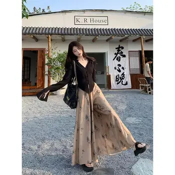 Лето Осень, Новый ленточный топ в китайском стиле, длинные брюки с высокой талией, юбка для женщин, Изящный комплект повседневного платья Hanfu