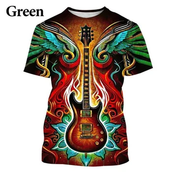 Мода прохладный гитары футболка 3D узор печати футболка Музыкальное искусство хип-хоп футболка