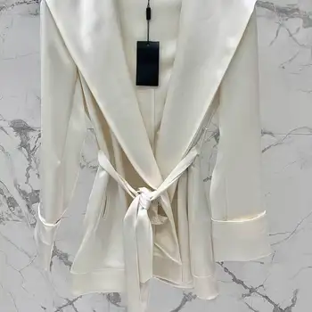 Модное пальто с капюшоном из уксусной кислоты, женская куртка с запахом на талии, Y2K, Элегантная Новая Белая Мягкая одежда, Женская