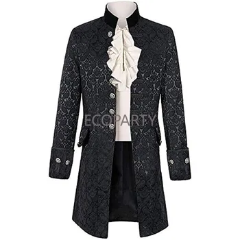 Мужская куртка в стиле стимпанк, готический средневековый фрак, пальто в викторианском стиле эпохи Возрождения, версия костюма средней длины, смокинг, костюм на Хэллоуин