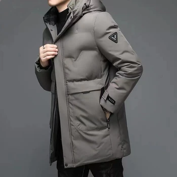 Мужская парка, зимняя Длинная хлопчатобумажная куртка с капюшоном, толстая теплая ветровка, куртка с большим карманом на молнии, повседневное модное классическое пальто для улицы