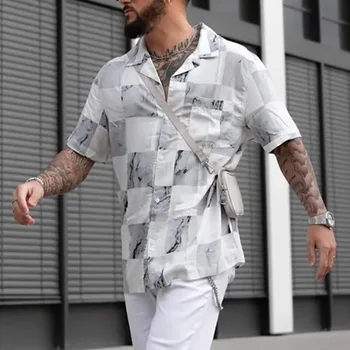 Мужская рубашка с коротким рукавом, летняя новинка 2023 года, повседневная рубашка большого размера в клетку с модным принтом Travel Youth Vigor.