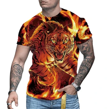 Мужская уличная одежда с тигровым принтом, винтажные футболки, летняя футболка, топы с коротким рукавом, футболки, одежда для рубашек
