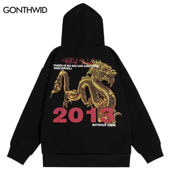 Мужская флисовая толстовка с капюшоном в стиле Хип-Хоп, Золотой Китайский Дракон, Графический принт, пуловер в стиле Панк, 2023, толстовки в стиле Харадзюку