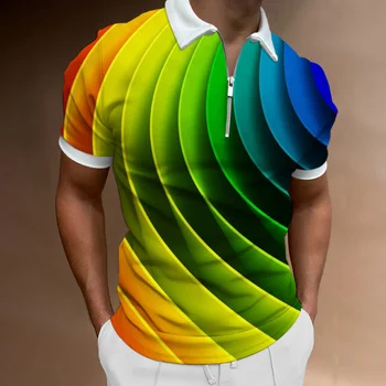 Мужская футболка в стиле хип-хоп, гольф, 3D оптическая иллюзия, принт на молнии, короткий рукав, топовая дизайнерская дышащая одежда, лето