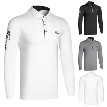 Мужская футболка для гольфа Весенне-осенняя спортивная одежда для гольфа Рубашка с длинным рукавом сухой посадки Эластичные дышащие рубашки поло для мужчин