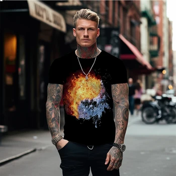 Мужская футболка с перекрестным рисунком, мужская футболка с 3D-принтом в стиле ретро, классический свободный топ оверсайз с короткими рукавами
