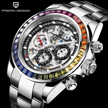 Мужские автоматические часы PAGANI DESIGN, лучший бренд класса люкс, механические наручные часы со скелетом Rainbow circle, мужские часы для дайверов из нержавеющей стали