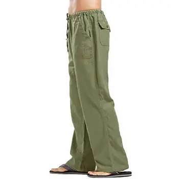 Мужские брюки с карманами, дышащие спортивные брюки для мужчин, стильные однотонные длинные брюки с эластичной резинкой на талии для уличной одежды