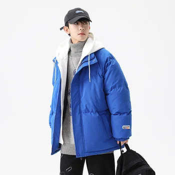 Мужские зимние куртки корейской версии тенденция поддельные две куртки новая мода уличная повседневная подбора цветов пальто с капюшоном