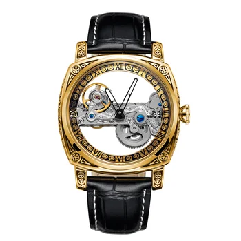 Мужские наручные часы Forsining с автоматической механикой класса Люкс, лидирующий бренд, Кожаный ремешок, Прозрачный скелет, Мужские часы, светящиеся часы