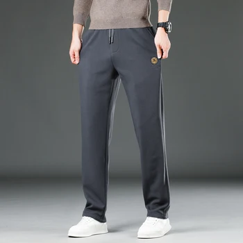 Мужские повседневные брюки Зима осень, мужские теплые плотные брюки из искусственного хлопка с эластичными карманами, брючный костюм большого размера M-6XL LY6067