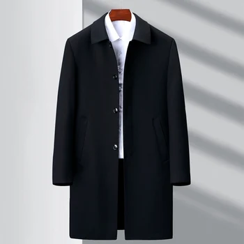 Мужской тренч, длинный деловой плащ со свободным отворотом для отдыха среднего и пожилого возраста, черные куртки для мужчин, ветровка, пальто для папы