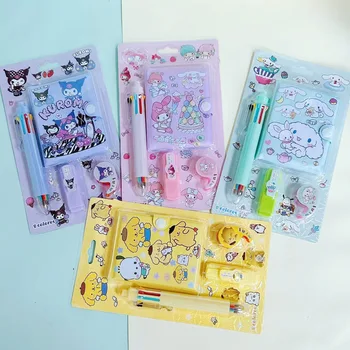 Набор канцелярских принадлежностей для студентов Sanrio Kurumi Melody 4/8 Цветных ручек для блокнота, маркера, скотча, наклеек