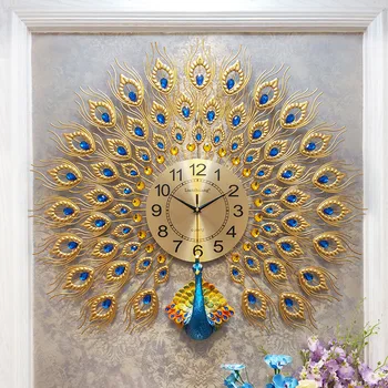 Настенные часы с павлином, большая гостиная, Креативные Часы в китайском стиле, домашняя Мода, Бесшумное украшение, Атмосферные Кварцевые часы
