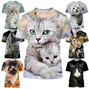 Новая модная футболка с 3D-принтом животного Кота, Мужская Женская Летняя повседневная рубашка с коротким рукавом, топ
