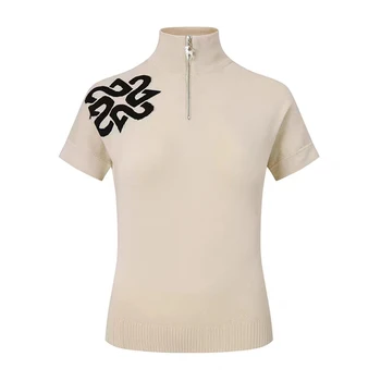 Новая одежда для гольфа, Женский Трикотаж с короткими рукавами, Летняя Новая тонкая футболка для гольфа с круглым вырезом на молнии
