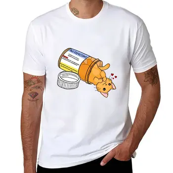 Новая футболка с антидепрессантом Orange kitty love medicine, забавные футболки, одежда kawaii, мужские забавные футболки