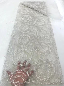 Новейшая элегантная африканская тюлевая ткань высшего качества, кружево с блестками и крупными камнями, ткань для вечернего платья NN3568_R