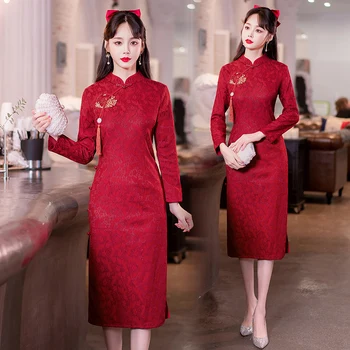 Новые китайские традиционные современные улучшенные вечерние платья Cheongsam элегантного и красивого красного цвета Qipao для женщин CNY
