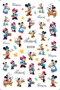 Новые наклейки для ногтей Disney с Микки Маусом Принадлежности для нейл-арта Наклейки с мультфильмами на День Благодарения Украшения для нейл-арта Disney Слайдеры для ногтей
