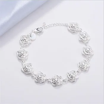 Новый браслет-цепочка из стерлингового серебра 925 пробы с розами для женщин, модный красивый подарок на свадьбу, праздник, изысканные роскошные ювелирные изделия