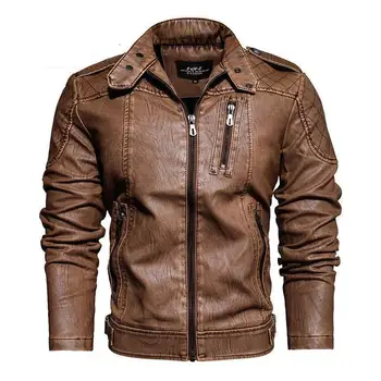 Осенне-зимняя мужская кожаная куртка из искусственной кожи, мужская модная мотоциклетная куртка со стоячим вырезом, большое модное брендовое качественное спортивное пальто