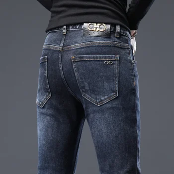 Осенне-зимняя стильная прямая винтажная дизайнерская одежда-карго, джинсовые длинные Корейские модные Мужские мотоциклетные рабочие брюки-стрейч