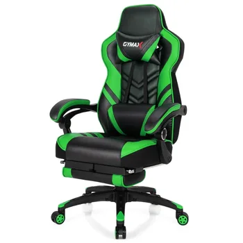 Офисный компьютерный стол Gymax, игровое кресло, регулируемое поворотное кресло с подставкой для ног, Зеленое