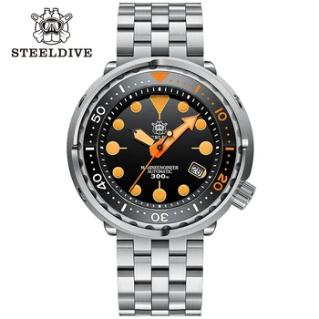 Официальные механические часы STEELDIVE SD1975V Глубина Погружения Керамический безель Механизм NH35 30 бар Водонепроницаемый Оранжевый Тунец Швейцарский люминесцентный