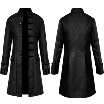 Пальто на Хэллоуин, мужские зимние теплые винтажные фраки, куртки, готический Викторианский Средневековый костюм, верхняя одежда, пуговицы, пальто для смокинга