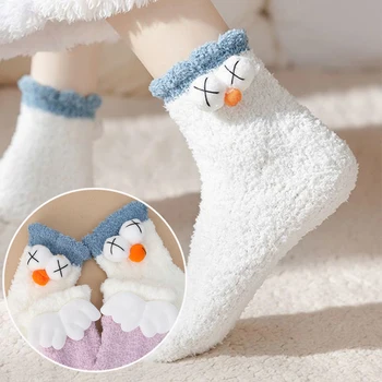 Плюшевые зимние хлопчатобумажные носки с 3D мультяшным рисунком, супер мягкие женские носки для отдыха в доме, Sleeping Floor Sox