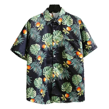 Повседневные гавайские рубашки С отворотом в виде листьев тропической черепахи, Рубашка с коротким рукавом, Мужская Свободная рубашка на пуговицах Для пляжного отдыха на Гавайях