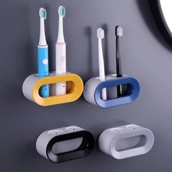 Подставка для зубных щеток с двойным отверстием, держатель для электрической зубной щетки в ванной, Стойка для хранения зубных щеток без перфорации, Стеллаж для хранения в ванной, запчасти для стеллажей для хранения в ванной