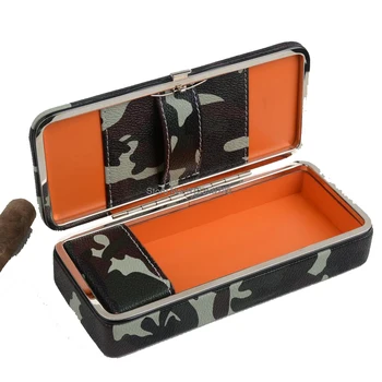 Портативная камуфляжная коробка для сигар, кожаный футляр для сигар, изготовленный на заказ, хьюмидор для путешествий с резаком из нержавеющей стали, аксессуар для сигар